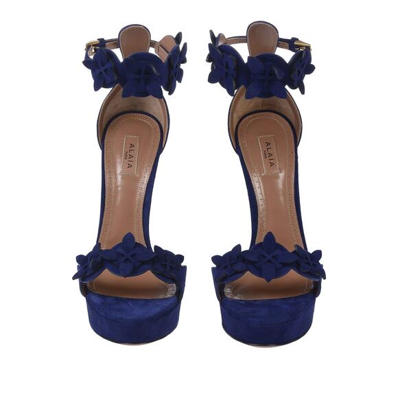 Alaia NEW Blue Suede Floral Ankle Strap Platform Heels Sandals Pumps Size 39 - Picture 3 of 5